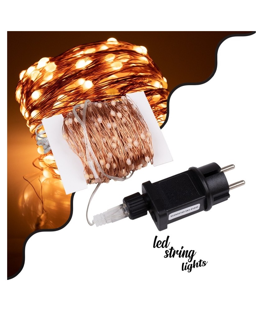 85845 Διακοσμητική Γιρλάντα 32 Μέτρα με Controller 8 Προγραμμάτων Εναλλαγών Φωτισμού - 300 LED 3.6W AC 230V με Χάλκινο Καλώδιο & Πρίζα Schuko Αδιάβροχη IP44 Θερμό Λευκό 3000K Μ32m